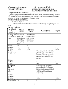 Đề thi môn Ngữ văn kì thi chọn học sinh giỏi cấp huyện năm học 2014 - 2015